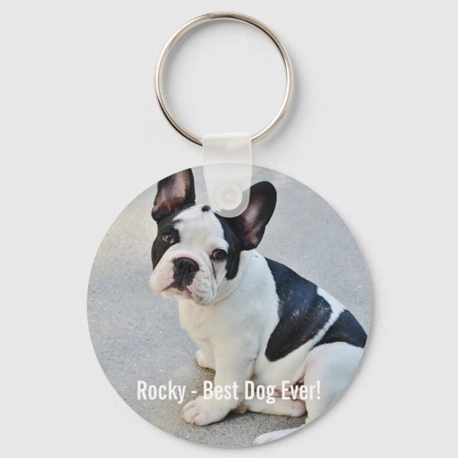 Personlig Bulldog Photo and Bulldog Namn Nyckelring (Framsida)
