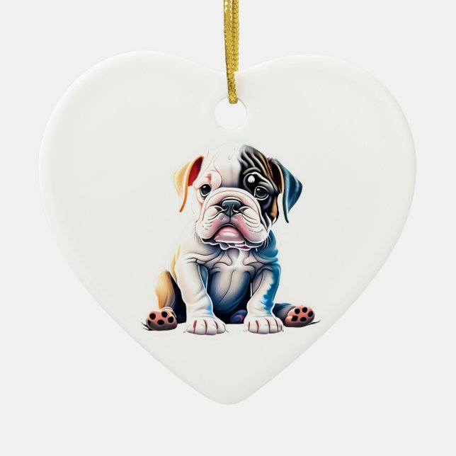 Personlig Bulldog Puppy Julgransprydnad Keramik (Framsidan)