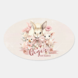 Personlig Bunny, Chick och Lamb Party Stickers Ovalt Klistermärke