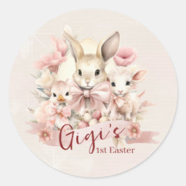 Personlig Bunny, Chick och Lamb Party Stickers Runt Klistermärke