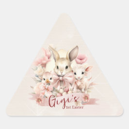 Personlig Bunny, Chick och Lamb Party Stickers Triangelformat Klistermärke