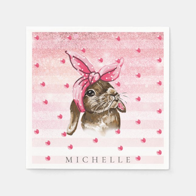 Personlig Bunny Hand målade glitter Pappersservett (Framsidan)