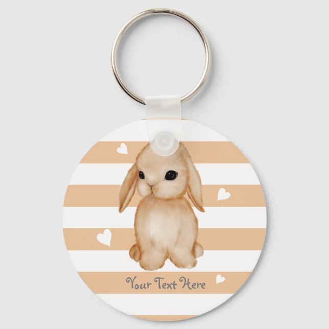 Personlig Bunny Heart-knappkedja Nyckelring (Framsida)