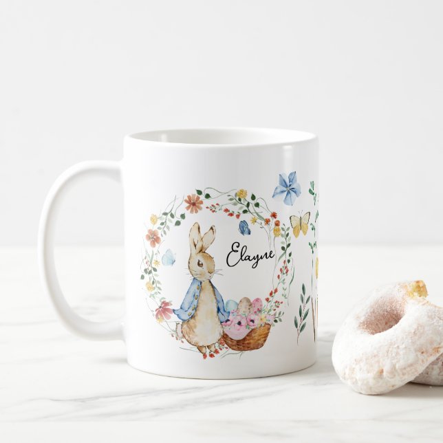 Personlig Bunny Påsk Watercolor Kaffemugg (Med munk)