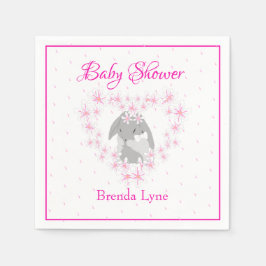 Personlig Bunny Rabbit Girl Rosa Baby Shower Pappersservett