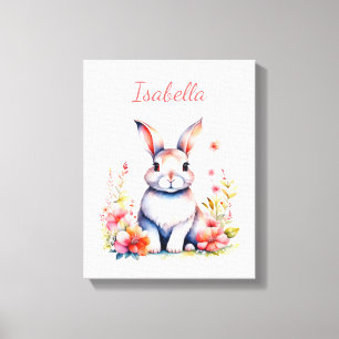 Personlig Bunny Rabbit i Rosa Flowers Canvastryck
