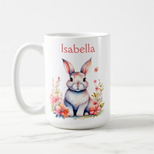 Personlig Bunny Rabbit i Rosa Flowers Kaffemugg