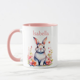 Personlig Bunny Rabbit i Rosa Flowers Mugg