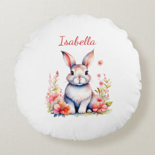 Personlig Bunny Rabbit i Rosa Flowers Rund Kudde