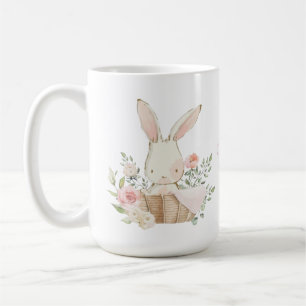 Personlig Bunny Rabbit Pastel Flowers Kaffemugg
