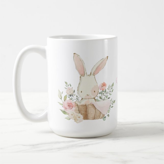 Personlig Bunny Rabbit Pastel Flowers Kaffemugg (Vänster)