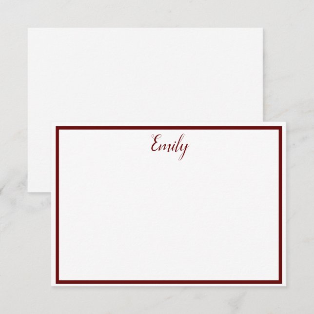 Personlig Burgandy och White Note Card Inbjudningar (Fram/baksida)
