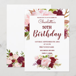Personlig Burgundy Blommigt Birthday Inbjudningar