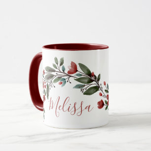 Personlig Burgundy Blommigt Monogram Namn Mugg