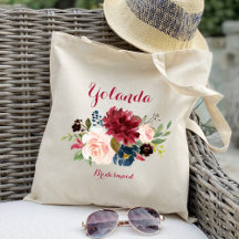 personlig Burgundy Bridesmaid Bröllop Gift Tote