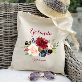 personlig Burgundy Bridesmaid Bröllop Gift Tote Tygkasse