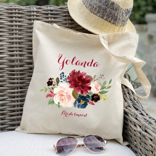 personlig Burgundy Bridesmaid Bröllop Gift Tote Tygkasse