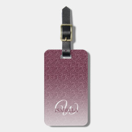 Personlig Burgundy Glitter Ombre Namn Monogram Bagagebricka