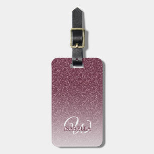Personlig Burgundy Glitter Ombre Namn Monogram Bagagebricka