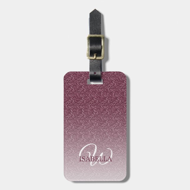Personlig Burgundy Glitter Ombre Namn Monogram Bagagebricka (Vertikal Framsida)