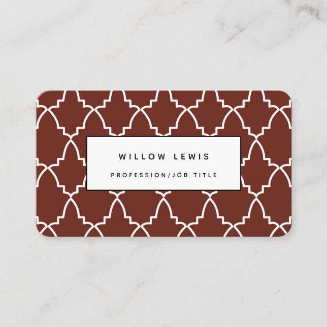 Personlig Burgundy Moroccan Lattice Modern Visitkort (Framsida)