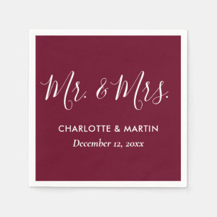 Personlig Burgundy Mr. och Bröllop Napkins Pappersservett