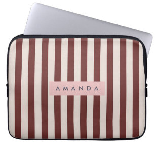 Personlig Burgundy och Elfenbensrandig Laptop Fodral
