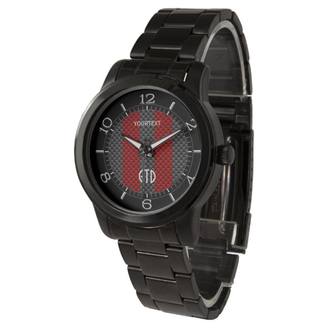 Personlig Burgundy Red Carbon Stil Rand Armbandsur (Vinklad)
