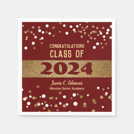 Personlig Burgundy Red Class of 2024 Studenten Pappersservett