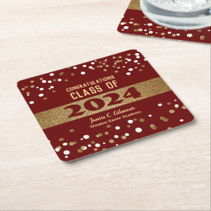 Personlig Burgundy Red Class of 2024 Studenten Underlägg Papper Kvadrat