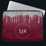 Personlig Burgundy Red Glitter Monogram Laptop Fodral<br><div class="desc">Personlig Silver och Burgundy Red Faux Glitter och Gnistra Elegant Monogrammed Initialer Fodral. Fodral kan anpassas så att det omfattar ditt första och första namn.</div>