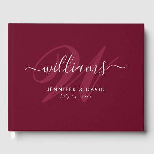 Personlig Burgundy Red Monogram Bröllop Gästböcker
