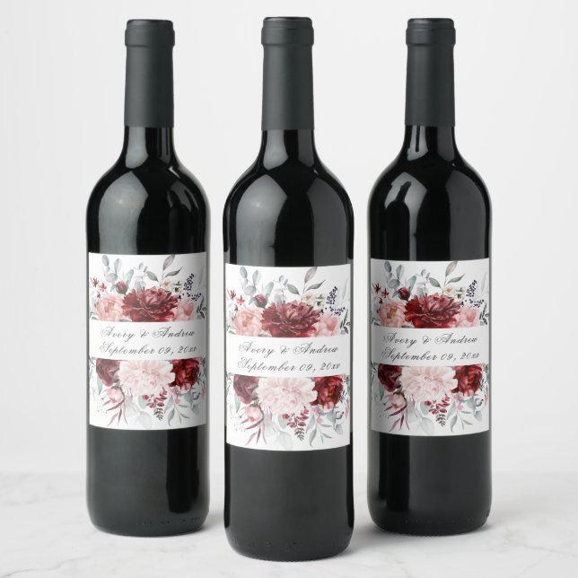 Personlig Burgundy Rosa Bröllop Vinflaska Etikett (Flaskor)