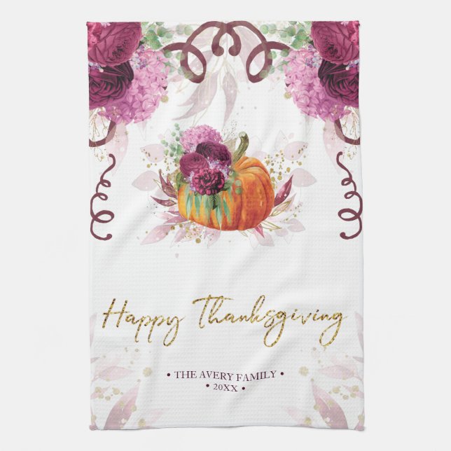 Personlig Burgundy-Thanksgiving Kökshandduk (Vertikal)