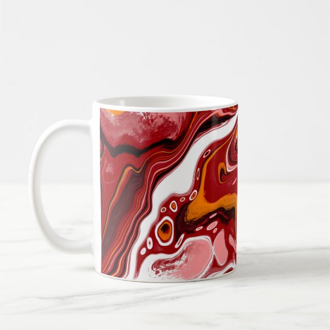 Personlig Burgundy White Digital Fluid Art Kaffemugg (Vänster)
