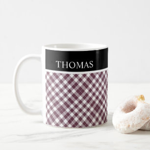 Personlig Burgundy White Gingham - eget namn Kaffemugg