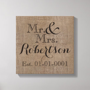 Personlig Burlap-look Rustic Bröllop Keepsak Canvastryck