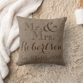 Personlig Burlap-look Rustic Bröllop Keepsak Kudde
