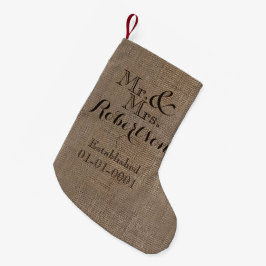 Personlig Burlap-look Rustic Bröllop Keepsak Liten Julstrumpa