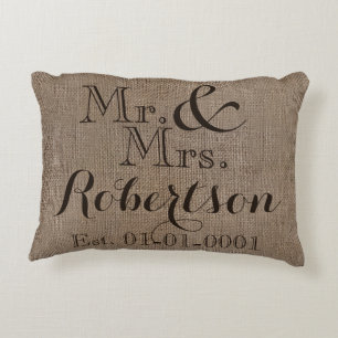 Personlig Burlap-look Rustic Bröllop Keepsak Prydnadskudde