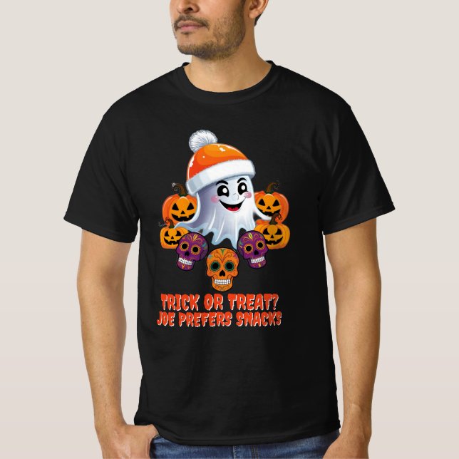 Personlig Bus eller godis Boo Funny Halloween T Shirt (Framsida)