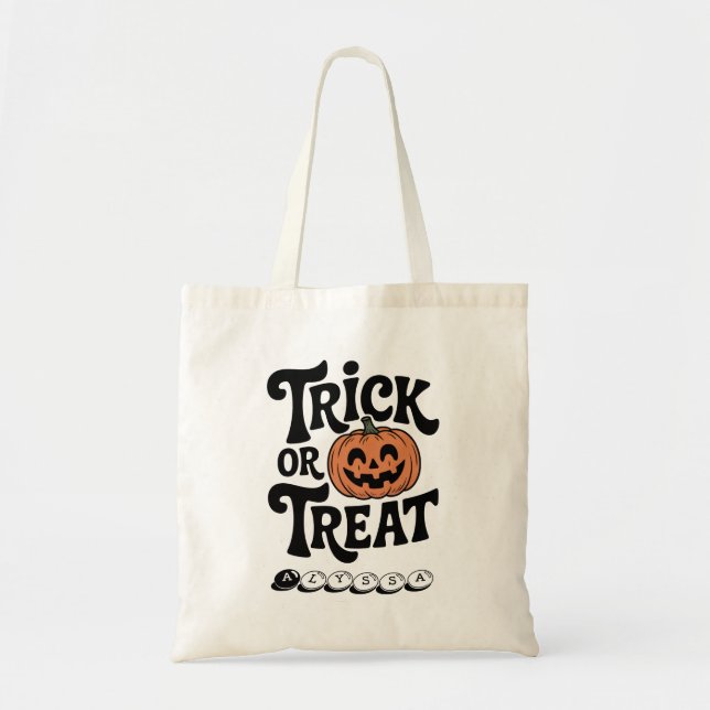 Personlig Bus eller godis Candy Bag Pumpkin Tygkasse (Framsidan)