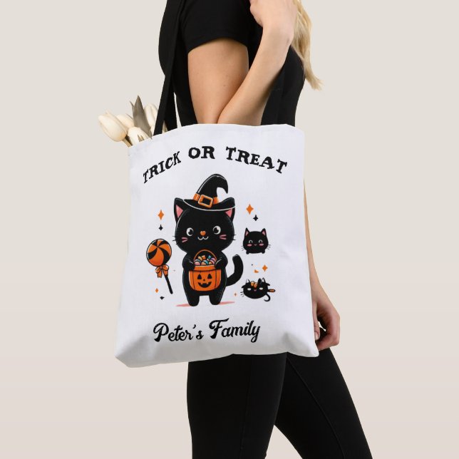 Personlig Bus eller godis Cute Cat Tote Bag Tygkasse (Närbild)