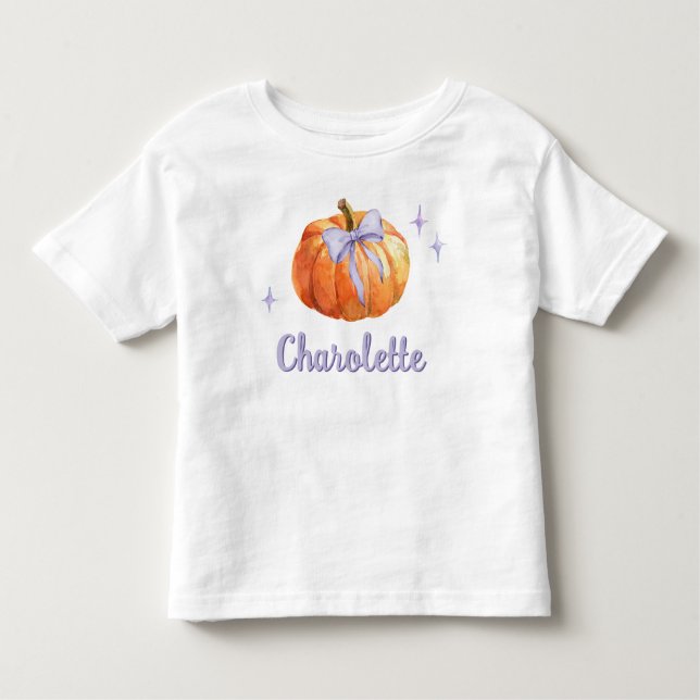 Personlig Bus eller godis Halloween Pumpkin Bow T Shirt (Framsida)