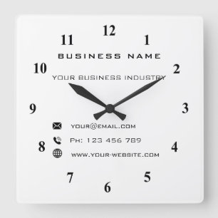 Personlig Business Namn info Company Wall Clock Fyrkantig Klocka