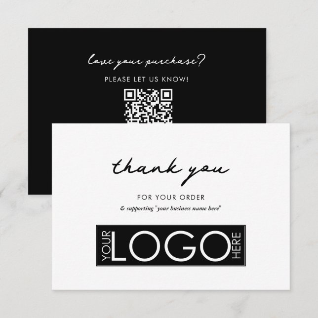 Personlig Business Tack Logotyp Black White Kort (Fram/baksida)