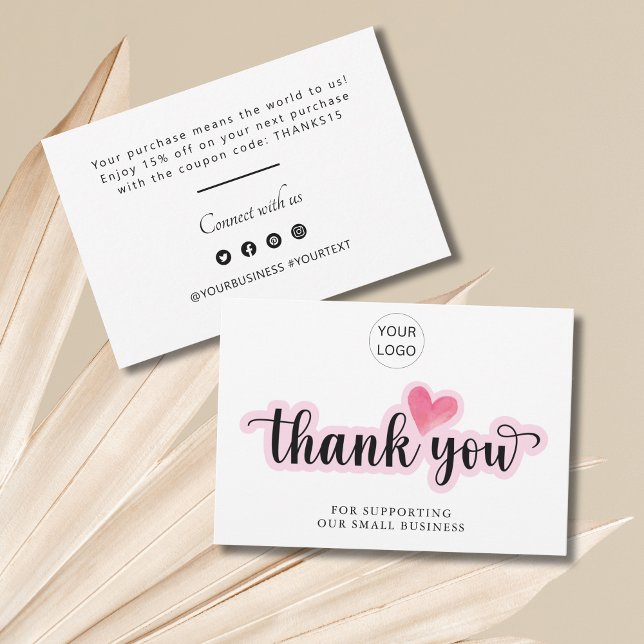 Personlig Business Tackkort Tack Kort (Personalized Business Thank You Notes pink heart)
