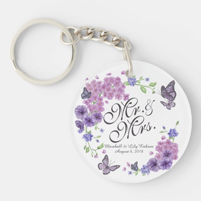 Personlig Butterflies Blommigt Bröllop Keychain (Framsidan)