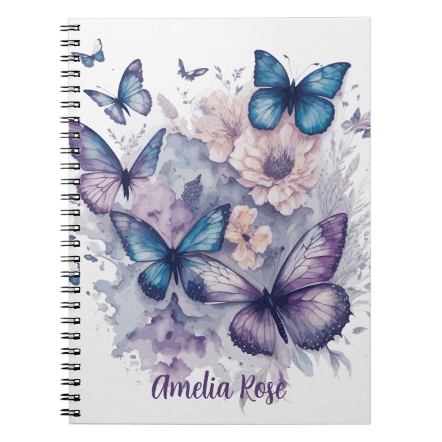 Personlig Butterflies Lila Namn Girl Anteckningsbok (Framsidan)