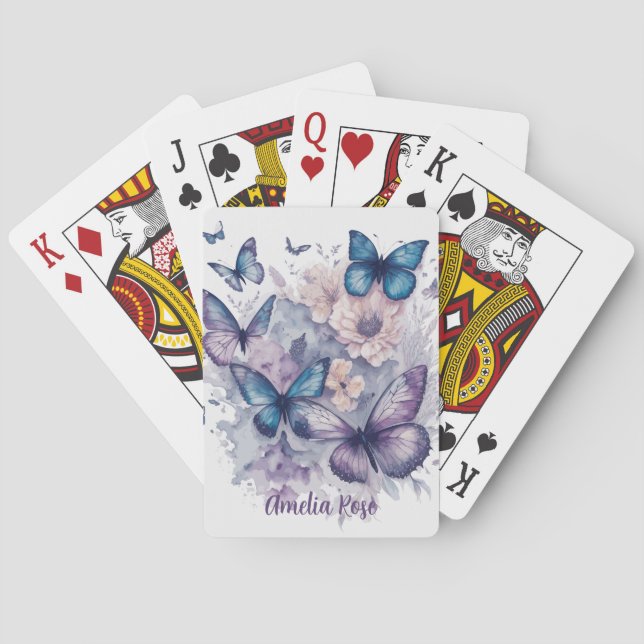 Personlig Butterflies Lila Namn Girl Casinokort (Baksidan)